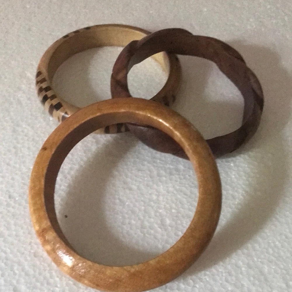 Wooden Bangle Bracelet Set - Natural Brown Tones